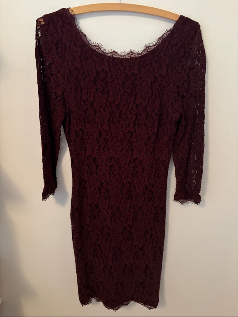 Babaton Deep Burgundy Lace Long-Sleeve Sheath Dress